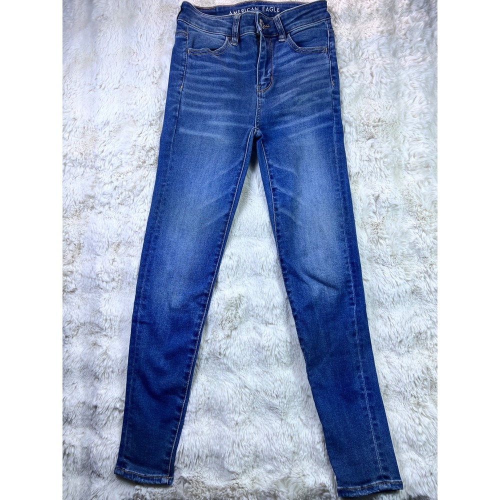 American Eagle Ne(x)t Level Stretch Skinny Jeans Medium Wash Blue Sz 0 . A42